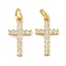 Brass Micro Pave Clear Cubic Zirconia Pendants, Cross Charms, Long-Lasting Plated, Rack Plating, Cadmium Free & Lead Free, Golden, 16x9x1.6mm, Hole: 3.5mm