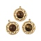 304 Stainless Steel Pave Natural Tiger Eye Pendants, Flat Round Charms, Real 18K Gold Plated, PVD Vacuum Plating, 18x16x5mm, Hole: 1.4mm