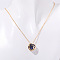 Brass Pave Royal Blue Cubic Zirconia Flat Round with Constellation Pendant Necklaces, Golden, Capricorn, 17.72 inch(45cm)