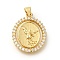 Rack Plating Brass with Cubic Zirconia Pendants, Long-Lasting Plated, Lead Free & Cadmium Free, Religion Pattern Charms, Real 18K Gold Plated, 22.5x18.5x3mm, Hole: 4x3.5mm