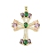 Real 18K Gold Plated Brass Micro Pave Cubic Zirconia Pendants, with Glass, Cross, Colorful, 47x35.5x4mm, Hole: 3.5x4.4mm
