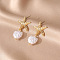 Starfish with Shell Shape Brass Plastic Pearl Dangle Stud Earrings, with Alloy Earring Findings, Golden, 35x18mm