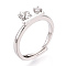 Flower Brass Micro Pave Cubic Zirconia Cup Peg Ring Settings, Adjustable Ring Settings for Half Drilled Beads, Platinum, 8mm, US Size 6(16.5mm), Pin: 0.8~0.9mm