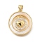 Brass Micro Pave Cubic Zirconia Shell Pendants, Round with Heart, Real 18K Gold Plated, 24x21x2.5mm, Hole: 3.5x4.5mm