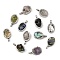Natural Mixed Gemstone Chip 304 Stainless Steel Oval Charms, Cadmium Free & Lead Free, Long-Lasting Plated, Mixed Dyed and Undyed, Stainless Steel Color, 11.5x6.5x5~7mm, Hole: 1.8mm
