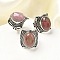 Natural Rhodonite Adjustable Rings, Lead Free & Cadmium Free, Antique Silver Plated Brass Finger Rings for Women, Oval, 20.5mm, Inner Diameter: 17mm