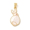 Brass Enamel Pendants, Rabbit Charms, with Natural Shell, Long-Lasting Plated, Rack Plating, Real 18K Gold Plated, White, 24.5x12x2.8mm, Hole: 4.5x3.5mm