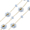 Handmade 304 Stainless Steel Beaded Chains, Soldered, with 316 Stainless Steel Cable Chains, Glass Beads & Spool, Ion Plating(IP), Flower, Golden, Light Blue, Flower: 9x8x3mm