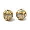 Alloy Enamel Beads, Round with Flower, Golden, Light Blue, 10.5mm, Hole: 1.8mm