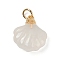 Natural White Agate Pendants, with Brass Findings, Real 14K Gold Plated, Shell Shape, 17.5x14.5x7.5mm, Hole: 3mm