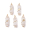5Pcs 5 Styles Natural Quartz Crystal Copper Wire Wrapped Pendants, Faceted Bullet Rock Crystal Charms with Brass Butterfly & Crown & Bear & Cross & Star, Golden, 36~37.5x10~10.5x11~12mm, Hole: 3.5~4mm, 1pc/style