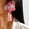 Flower Cloth Tassel Stud Earrings, Hot Pink, 125x85mm