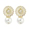Rack Plating Brass Micro Pave Clear Cubic Zirconia Stud Earrings, with Plastic Pearl, Flower, Golden, 34x20.5mm
