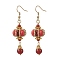 Lantern 304 Stainless Steel Synthetic Imperial Jasper Dangle Earrings, with Natural Carnelian & Glass Seed Beads, Golden, Red, 62~64x17~19.5mm