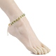 Acrylic Leaf Charm Anklets with Imitation Pearl Beaded for Women AJEW-AN00523-3