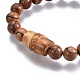 Bracelets extensibles de perles de bois pour hommes BJEW-JB04121-02-3