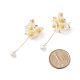 Plastic Pearl Cluster Flower with Long Tassel Dangle Stud Earrings EJEW-TA00119-4