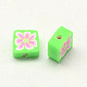 Handmade Polymer Clay Square with Flower Beads CLAY-Q214-10mm-M-2