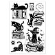 Globleland 猫と魔法の本の背景クリアスタンプ猫装飾クリアスタンプカード作成やフォトアルバムの装飾用シリコンスタンプカード作成スクラップブッキング DIY-WH0448-0107-8