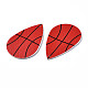 PUレザービッグペンダント  バスケットボールの模様のティアドロップ  レッド  55x36x2mm  穴：1mm FIND-T020-019-3