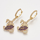 Brass Cubic Zirconia Dangle Bunny Hoop Earrings EJEW-S201-134-1