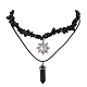 2 Stück 2-teiliges Halsketten-Set mit natürlichem Obsidian-Kugel- und Legierungs-Sonnenanhänger NJEW-JN04514-02-1