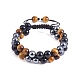 Bracelet en perles tressées en obsidienne naturelle BJEW-SW00001-22-1