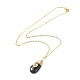 Brass Wire Wrapped Teardrop Natural Black Agate Pendant Necklace & Dangle Earrings SJEW-JS01219-3