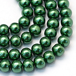 Backen gemalt pearlized Glasperlen runden Perle Stränge, grün, 8~9 mm, Bohrung: 1 mm, ca. 105 Stk. / Strang, 31.4 Zoll