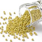 Perles de rocaille en verre, couleurs opaques lustered, ronde, jaune, 2mm, Trou: 1mm, environ 30000 pcs / livre