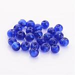 Handmade Silver Foil Glass Beads, Round, Blue, 7.5~8.5mm, Hole: 1mm