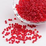 8/0 escarchado perlas de vidrio redondo, rojo, tamaño: aproximamente 3 mm de diámetro, agujero: 1 mm, aproximamente 1101 unidades / 50 g