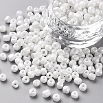 Perles de rocaille en verre, couleurs opaques lustered, ronde, blanc, 4mm, Trou: 1.5mm, environ 4500 pcs / livre