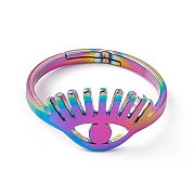 Placcatura ionica (ip) 201 anello regolabile per malocchio in acciaio inossidabile da donna RJEW-K238-13M