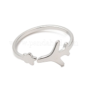 304 Stainless Steel Star & Airplane Open Cuff Ring for Women RJEW-M149-12P