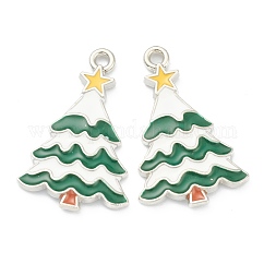 合金エナメルチャーム  クリスマスツリー  グリーン  プラチナ  25x16x2mm  穴：1mm