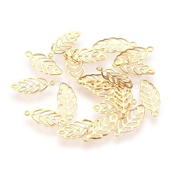 Pendentifs en acier inoxydable 304, feuille, véritable 18k plaqué or, 13x5.5x0.2mm, Trou: 0.8mm