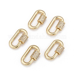 Charmes de verrouillage de mousqueton à vis de zircone cubique micro pave, pour la fabrication de colliers, liens rapides, Plaqué longue durée, ovale, clair, véritable 18k plaqué or, 17.1x10.5x2mm