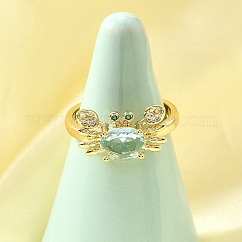 Anillos de puño de latón con micropavé de circonitas cúbicas con temática oceánica para mujer, sin plomo y cadmio, real 18k chapado en oro, cangrejo, 9x15.5mm
