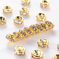 Abalorios de latón Diamante de imitación espaciador, aaa grado, brida recta, sin níquel, color metal dorado, rerondana plana, cristal, 4x2mm, agujero: 1 mm