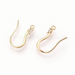 真鍮製キュービックジルコニアピアスフック  水平ループ付き  ニッケルフリー  18KGP本金メッキ  16x11x1.5mm  穴：1mm  ピン：0.8mm&nbsp;X-KK-S336-43G