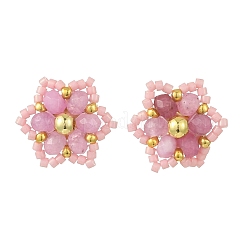 Boucles d'oreilles à tige en jade malaisien naturel&nbsp;EJEW-MZ00742-01
