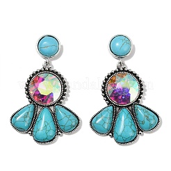 Серьги-гвоздики из сплава синтетической бирюзы&nbsp;LS-EJEW-U053-04A-AS