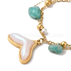 Летние многониточные браслеты Beach Nuggets из натурального амазонита и искусственного жемчуга BJEW-P326-06A-G