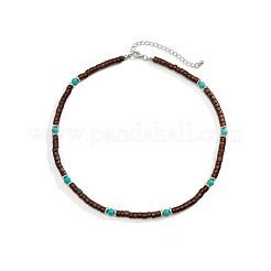 Круглые бусины хейши из синтетической бирюзы и дерева для мужчин&nbsp;FS-WG6A9BE-01