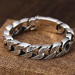 Bracelet à maillons cubains en alliage de style tibétain avec fermoir tête de mort&nbsp;WG81864-01