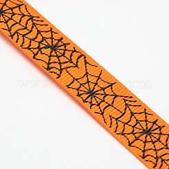 ハロウィンの装飾品の蜘蛛の巣模様プリントグログランリボン  ダークオレンジ  5/8インチ（16mm）  5/8インチ  約100ヤード/ロール（91.44メートル/ロール）&nbsp;SRIB-L005-16mm-03