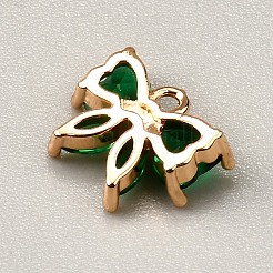 真鍮製ガラスチャーム  バタフライチャーム  ライトゴールド  多面カット  グリーン  10x12x4mm  穴：1.4mm&nbsp;KK-WH0101-041B