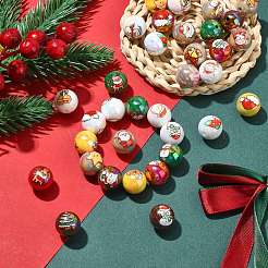 50 шт. непрозрачные акриловые бусины с рождественским принтом&nbsp;OACR-CJ0002-20