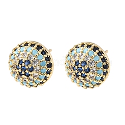 Полукруглые серьги-гвоздики из латуни с микропаве из кубического циркония&nbsp;EJEW-H178-08G